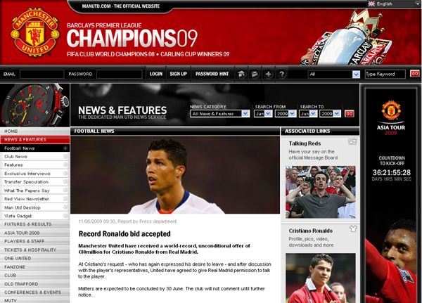 El Manchester confirma la venta de Cristiano Ronaldo en su web.
