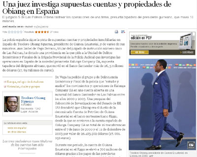 Noticia de El País sobre Teodoro Obiang