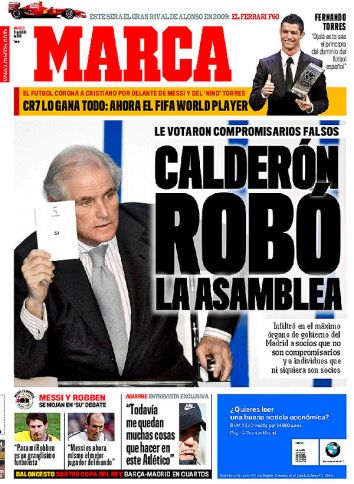 La polémica portada de 'Marca' sobre Ramón Calderón