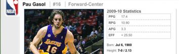 Captura de la pgina de Pau Gasol en NBA.com